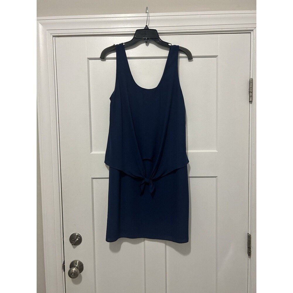 Amanda Uprichard Sleeveless Mini Dress Size Large V Neck Navy Blue Layer Chiffon